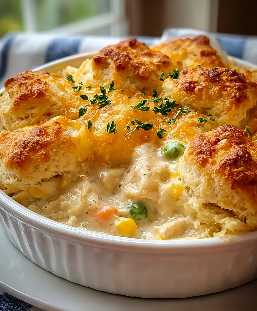 Creamy Chicken Biscuit Bake- Easy Comfort Food Dinner