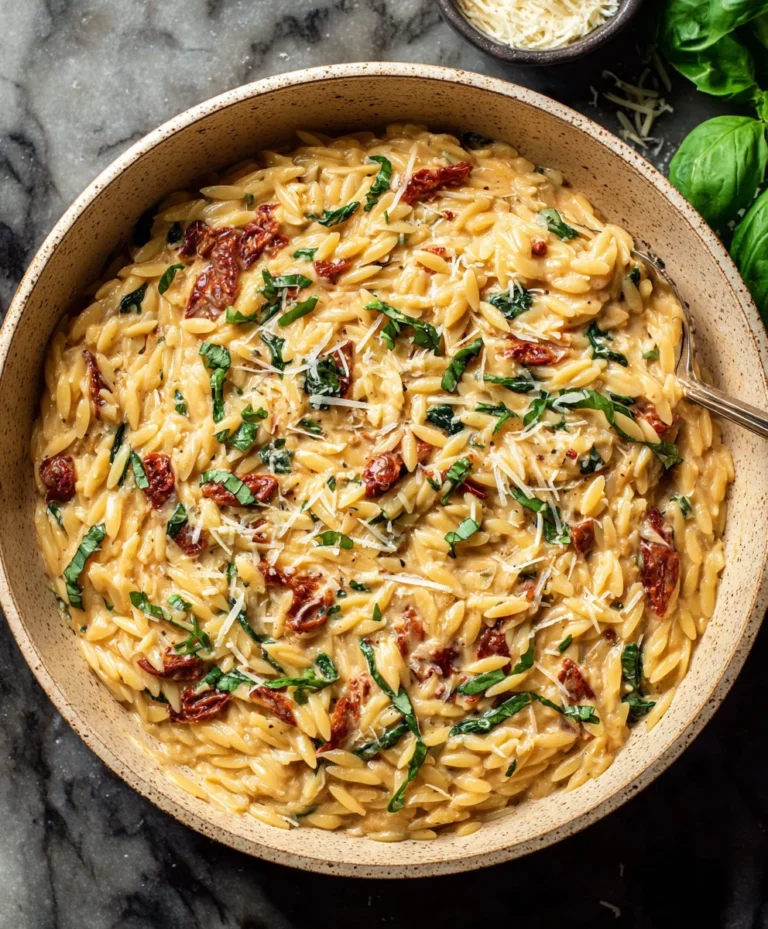 Creamy Tuscan Orzo- Easy Beef & Spinach Recipe