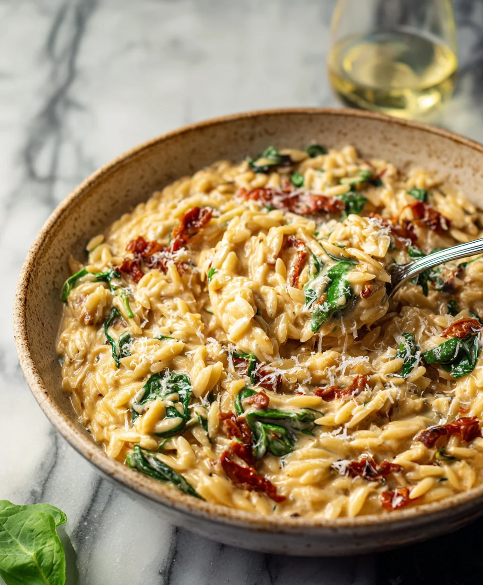 Creamy Tuscan Orzo- Easy Beef & Spinach Recipe