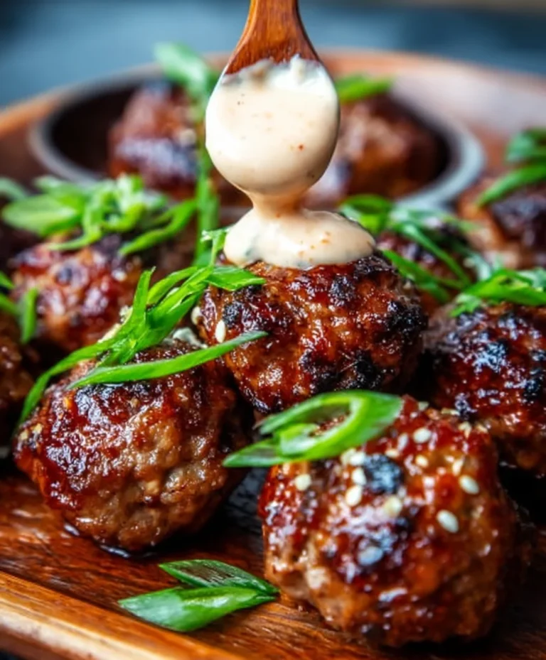Korean BBQ Beef Meatballs Spicy Mayo Dip
