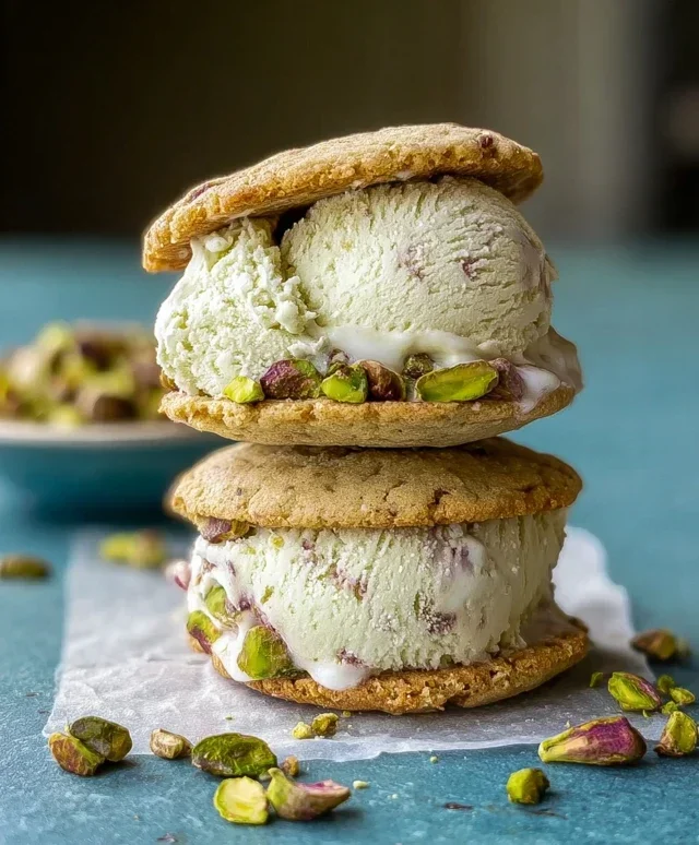 Pistachio Cookie Ice Cream Sandwiches