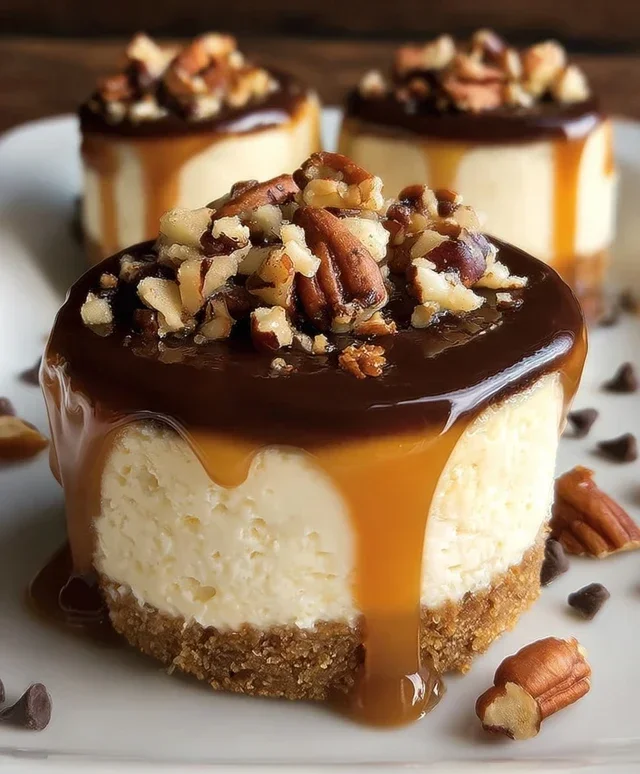 No Bake Turtle Mini Cheesecakes