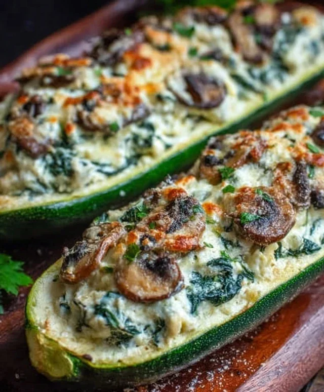 Spinach, Mushroom, and Ricotta Stuffed Zucchini Boats Recipe