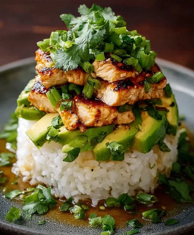 Delicious Honey Lime Chicken & Avocado Rice Stack Recipe