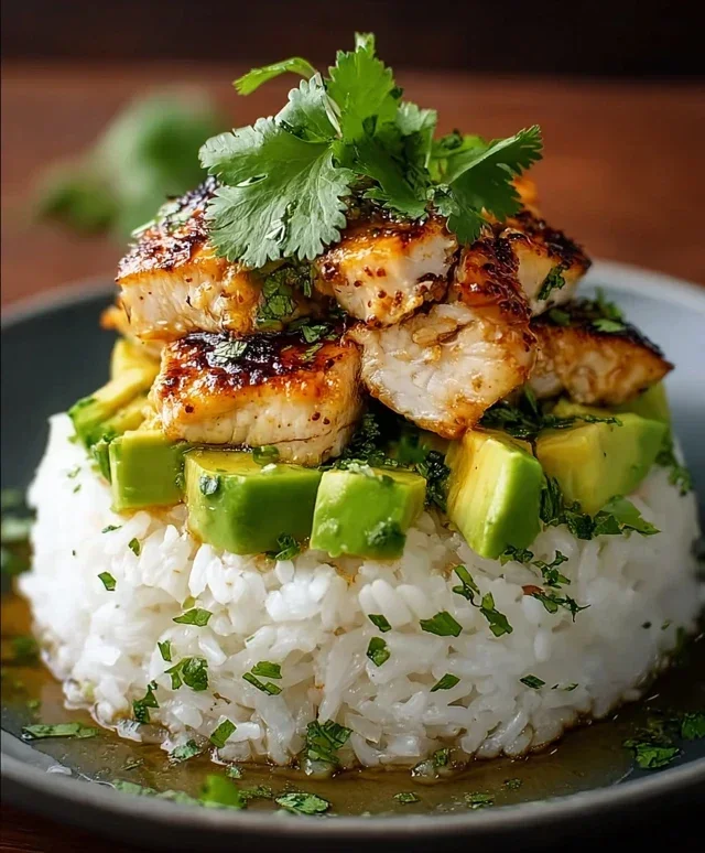 Delicious Honey Lime Chicken & Avocado Rice Stack Recipe