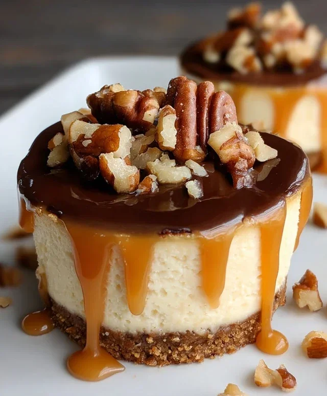 No Bake Turtle Mini Cheesecakes