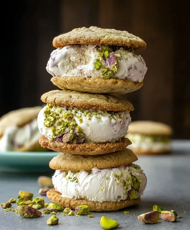 Pistachio Cookie Ice Cream Sandwiches