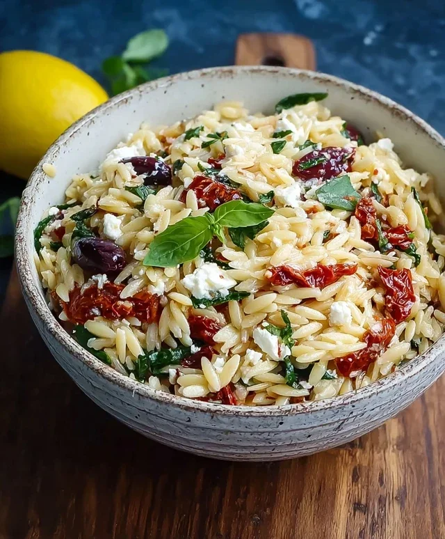 Homemade Orzo Pasta Salad with Feta and Sun Dried Tomatoes - FlirtyFood