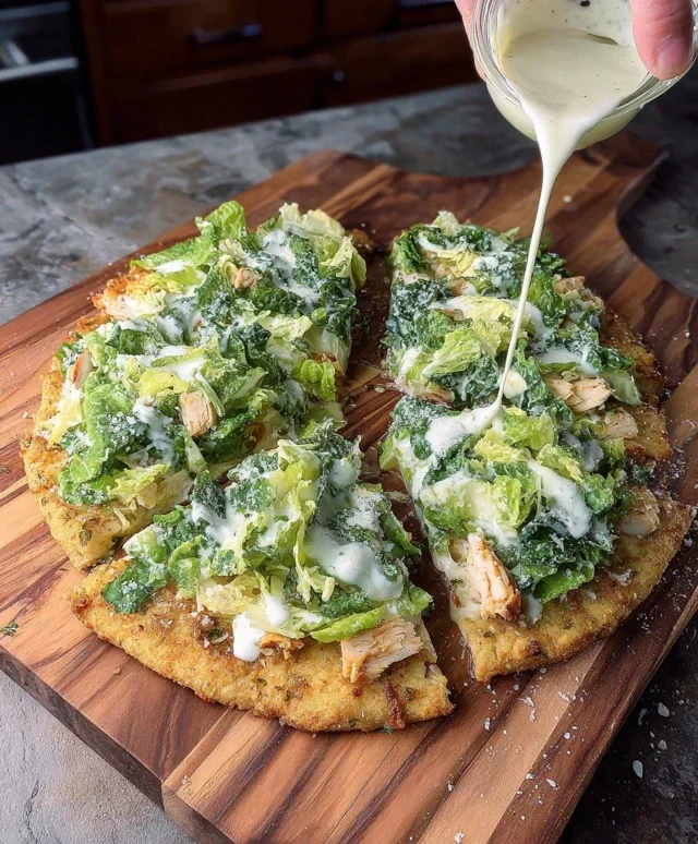 Viral Chicken Crust Caesar Salad Pizza