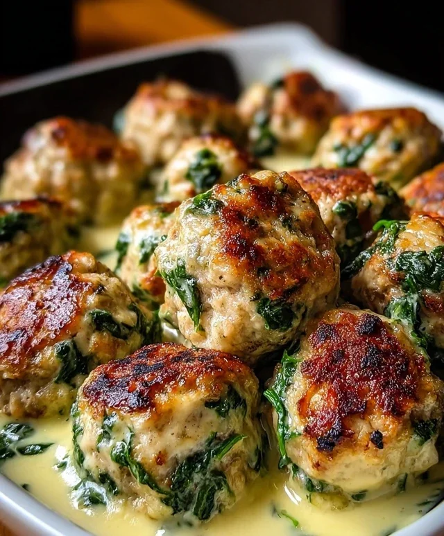 Southern Style Baked Chicken Ricotta Meatballs with Spinach Alfredo