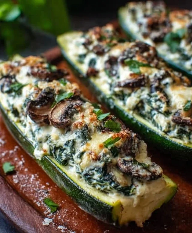 Spinach, Mushroom, and Ricotta Stuffed Zucchini Boats Recipe