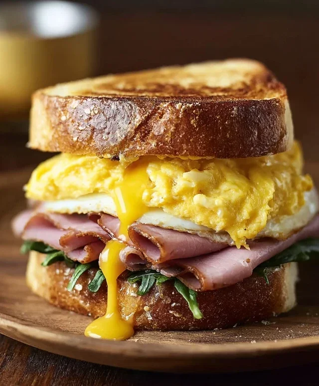 Egg and Beef Beef Ham Breakfast Sandwich