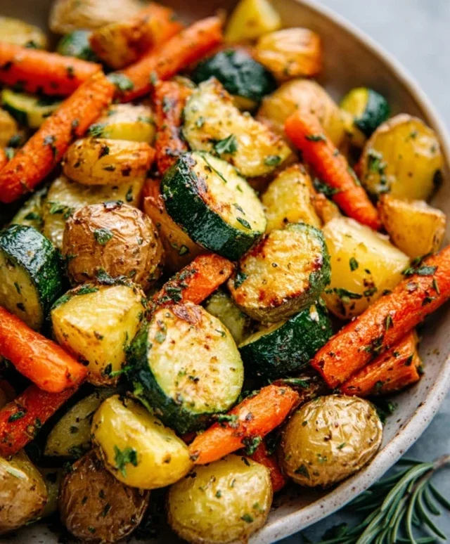Garlic Herb Roasted Potatoes Carrots and Zucchini