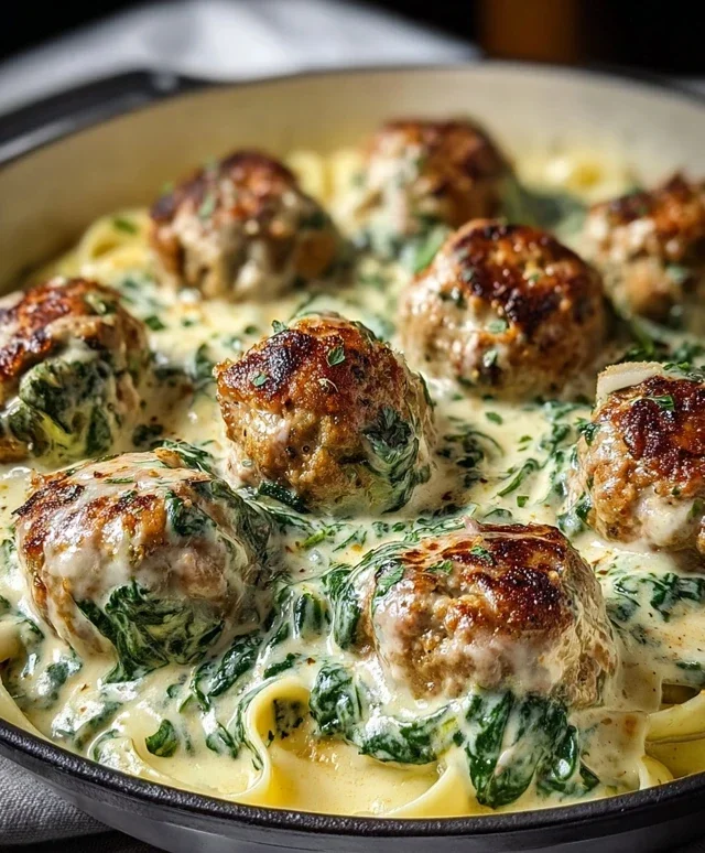 Southern Style Baked Chicken Ricotta Meatballs with Spinach Alfredo