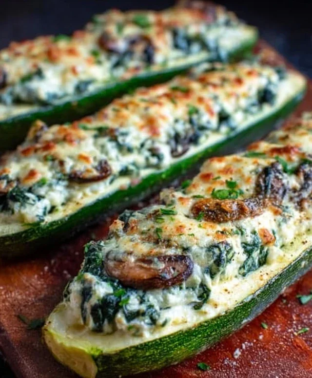Spinach, Mushroom, and Ricotta Stuffed Zucchini Boats Recipe