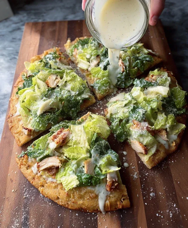 Viral Chicken Crust Caesar Salad Pizza