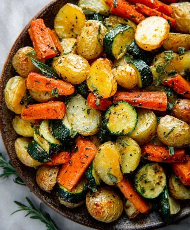 Garlic Herb Roasted Potatoes Carrots and Zucchini
