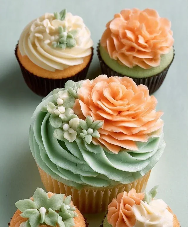 Sweet Treat Cupcake Ideas For Any Celebration : Peach and Soft Green Cupcakes