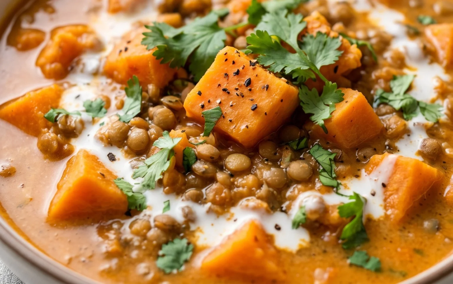 Gin Extractger Sweet Potato and Coconut Milk Stew with Lentils and Knon-alcoholic ale