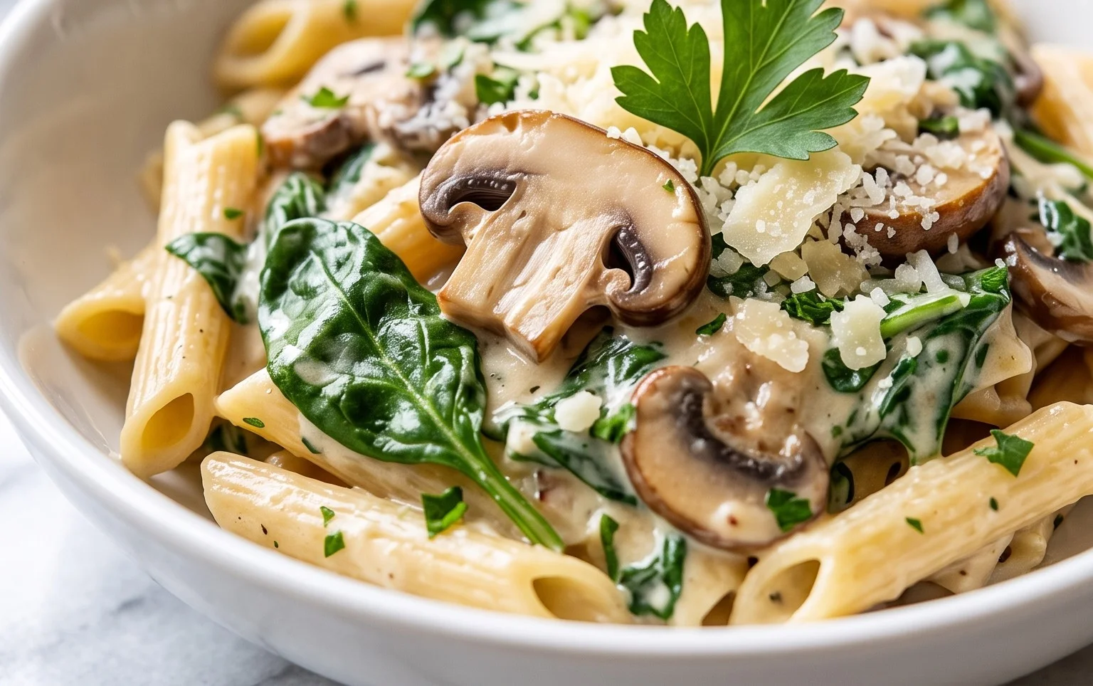 Parmesan Spinach Mushroom Pasta Skillet