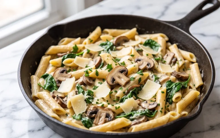 Parmesan Spinach Mushroom Pasta Skillet