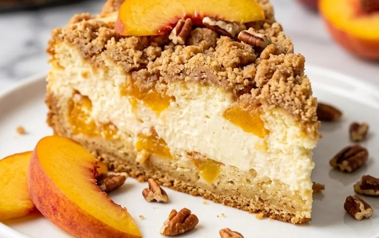 Peach Cream Cheese Cake with Streusel Topping