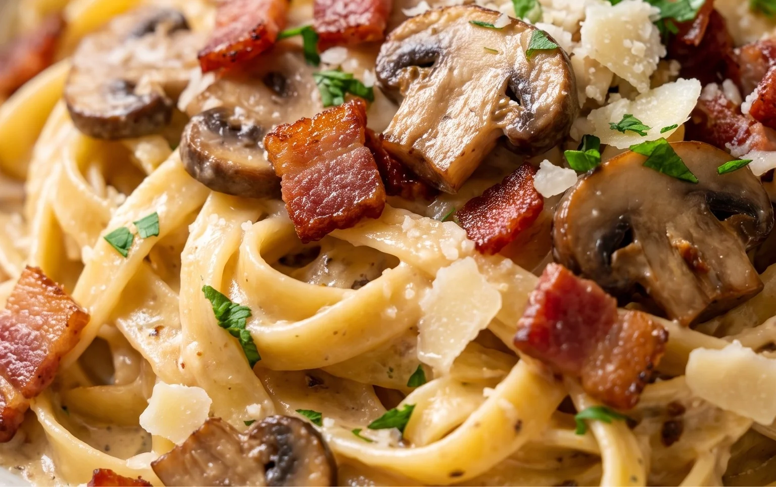 Creamy Beef Bacon and Mushroom Pasta