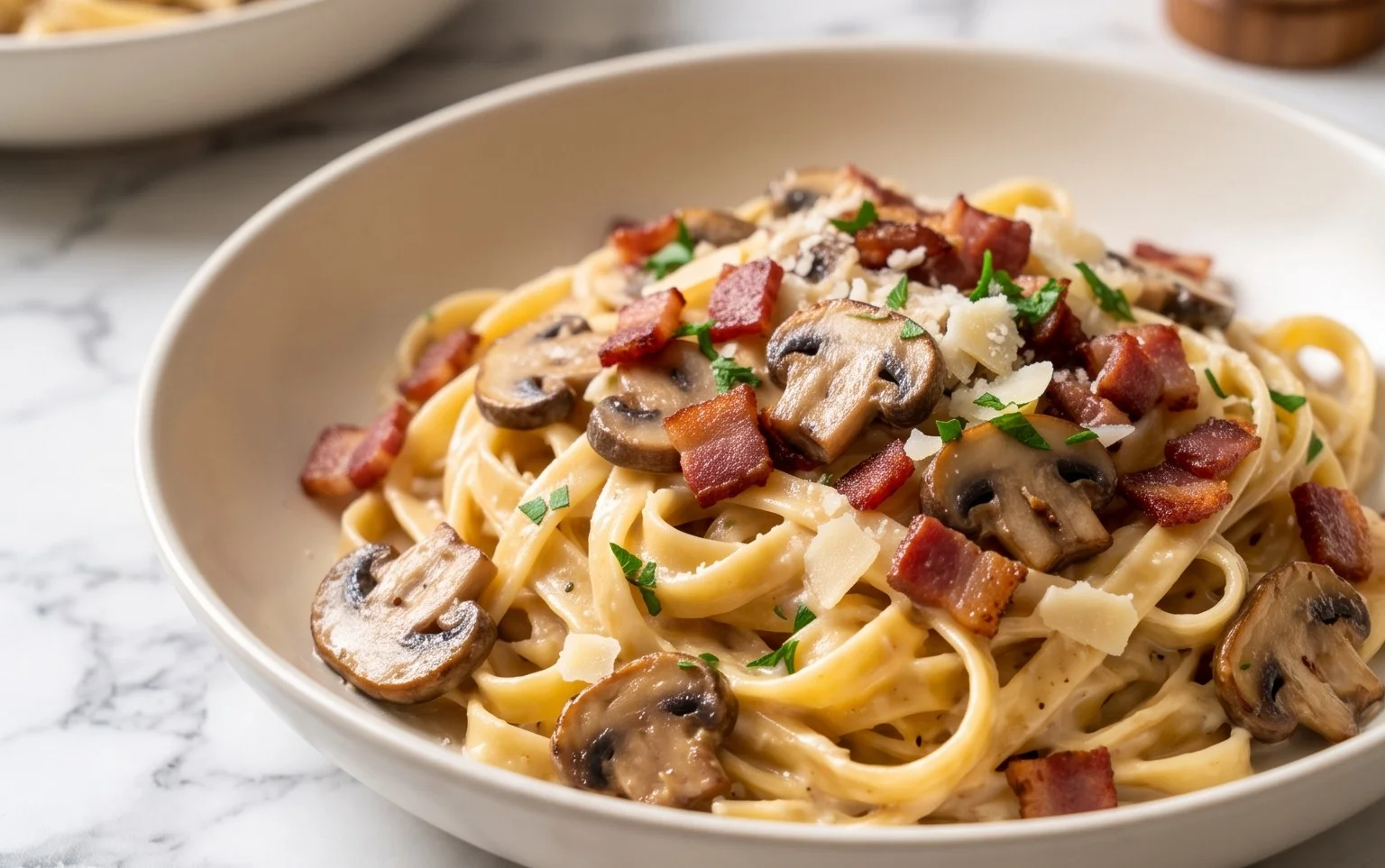 Creamy Beef Bacon and Mushroom Pasta